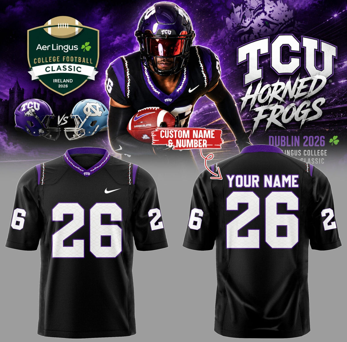 TCU x Aer Lingus College Football Classic 🏈☘️ Custom Football Jersey