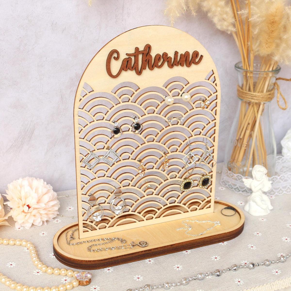 Wood Jewelry Organizer Personalized Earring Stand Jewelry Organization Jewelry Holder Birthday Gifts for Her Mothers Day Gifts