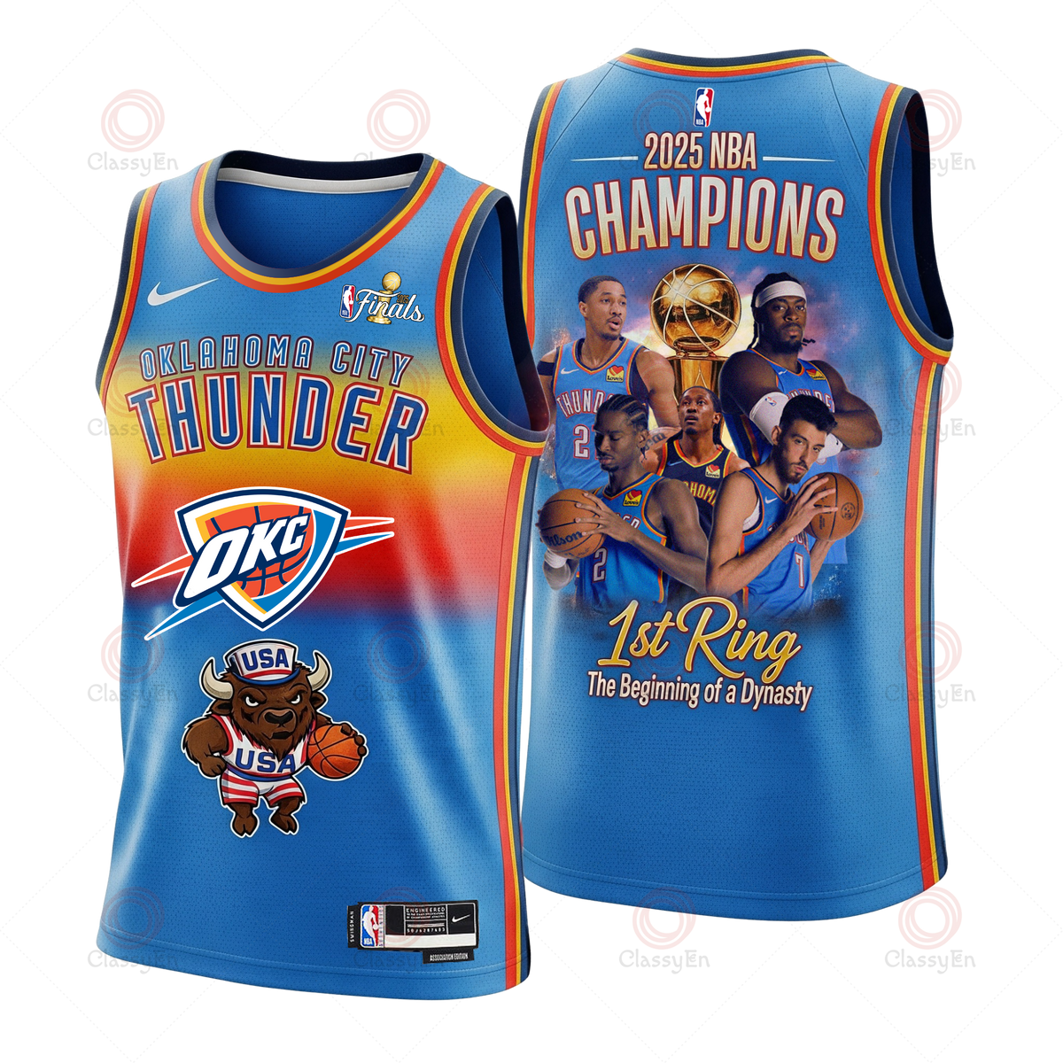 Oklahoma City Basketball 1st Ring Champions Finals 2024-25 3D Basketball Jersey