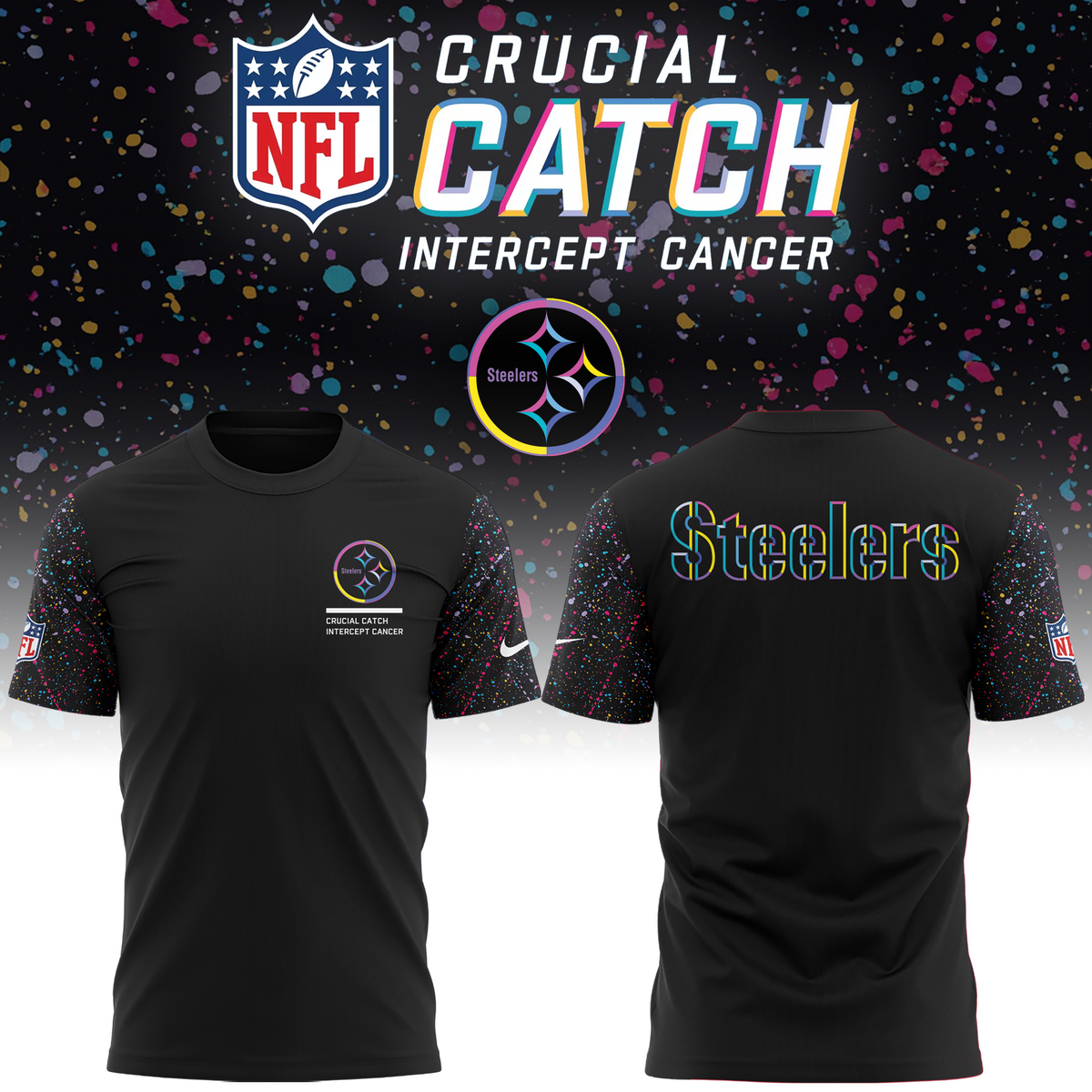 Men’s Black Pittsburgh Steelers 2025 Crucial Catch Club Pullover T-shirt