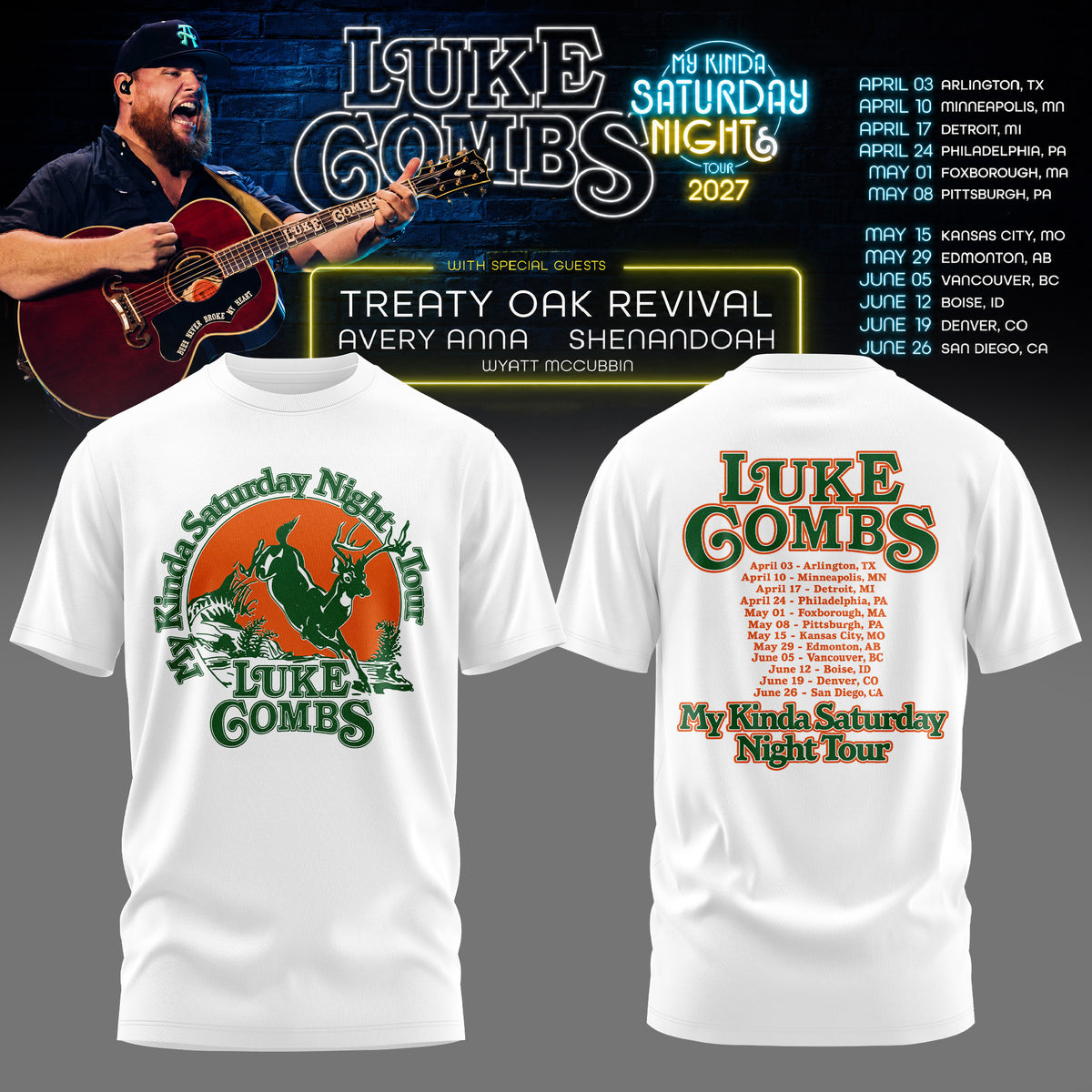 LUKE COMBS — MY KINDA SATURDAY NIGHT TOUR 2027 T-SHIRT