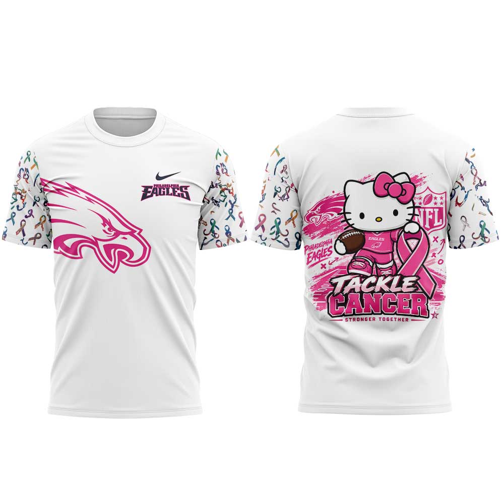 . P Eagles Breast Cancer Awareness-Hello Kitty Tackle Cancer Together Shirt