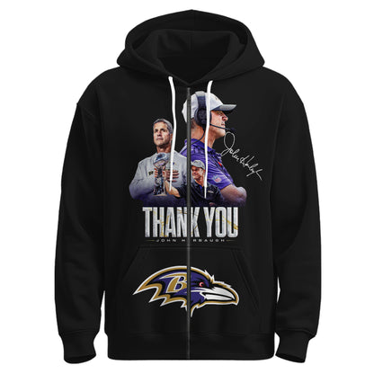 BAL Ravens Coach “John Harbaugh” Appreciation Zip Hoodie