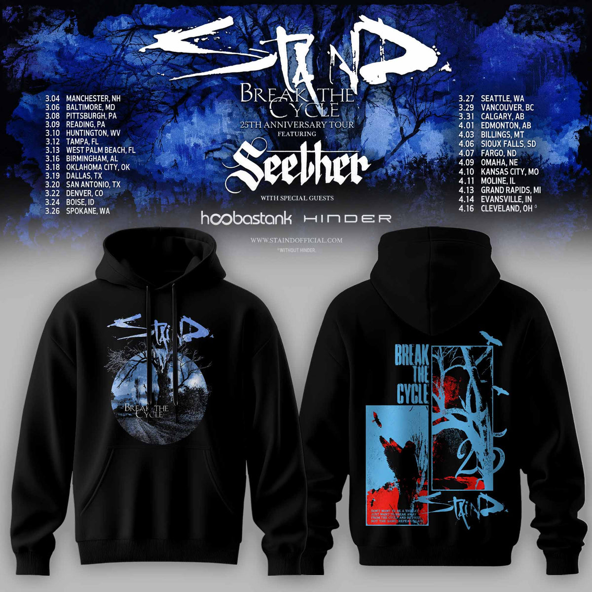 STAIND — BREAK THE CYCLE 25TH ANNIVERSARY TOUR HOODIE