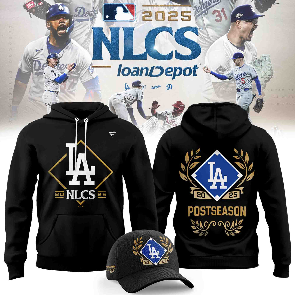 _   Los Angeles Dodgers Fanatics Black 2025 National League Division Series Champions Big &amp; Tall Locker Room Hoodie