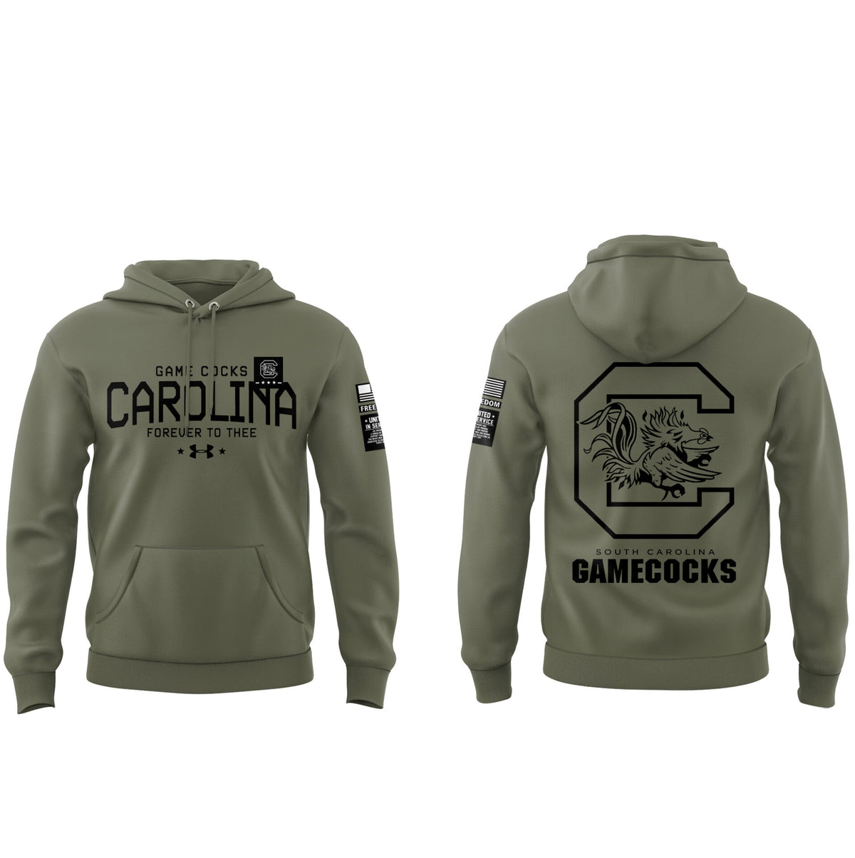 Limited Edition Men’s SC Gamecocks FB Thyme Freedom Fleece Crew Military Hoodie-PU112824030