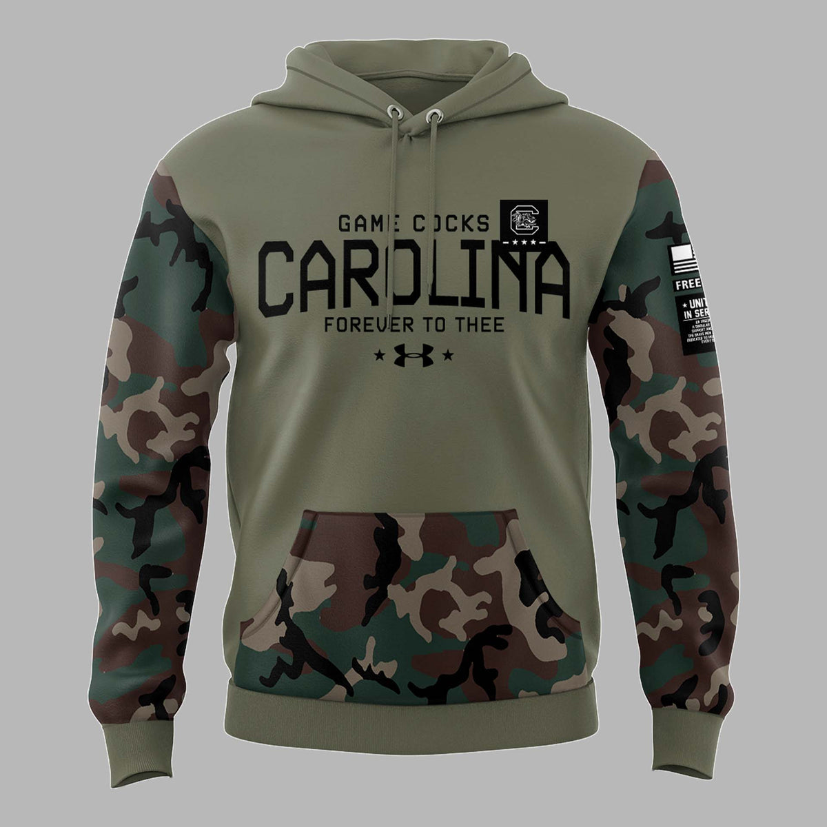 Limited Edition Men’s SC Gamecocks FB Thyme Freedom Fleece Crew Military Hoodie-PU112824501