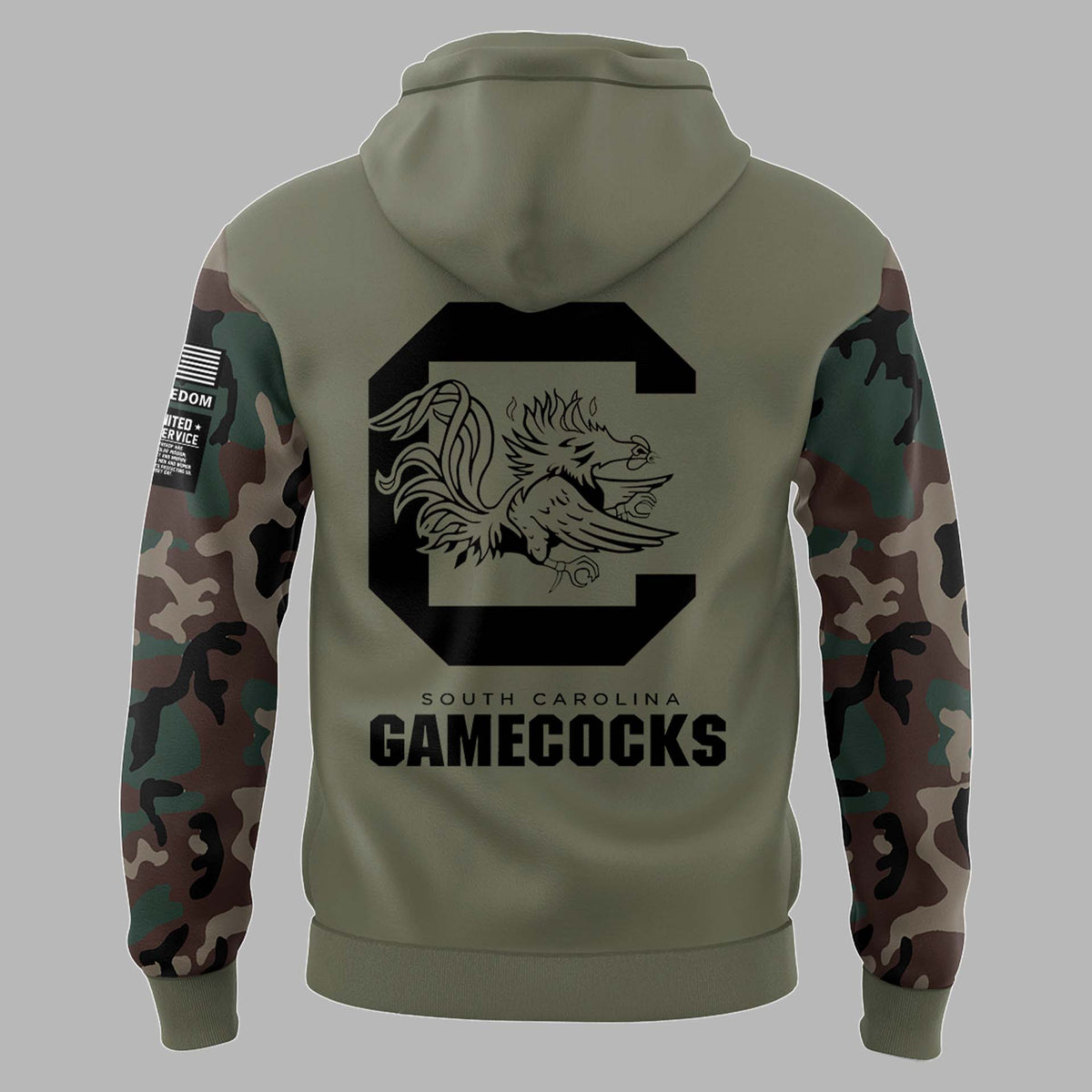 Limited Edition Men’s SC Gamecocks FB Thyme Freedom Fleece Crew Military Hoodie-PU112824501