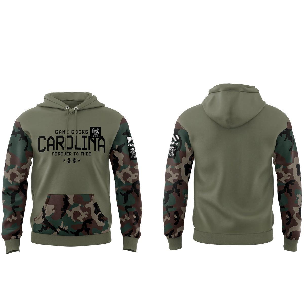 Limited Edition Men’s SC Gamecocks FB Thyme Freedom Fleece Crew Military Hoodie-PU113024123