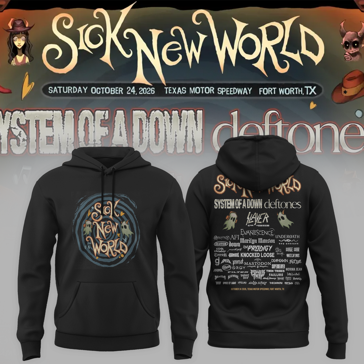 Limited Edition Sick New World Texas 2026 Festival Merch Pop Up At Texas Hoodie