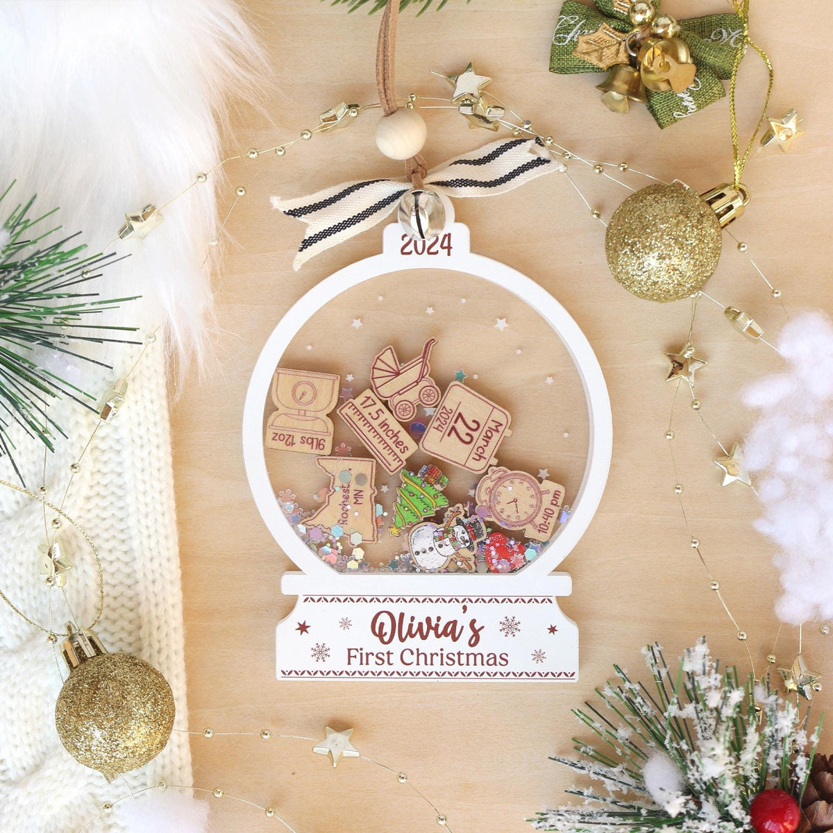 Baby's First Christmas Ornaments 2024, Personalized Baby 1st Christmas Ornament, Custom Baby Name, New Baby Gift, 4D Shake Babies Ornament