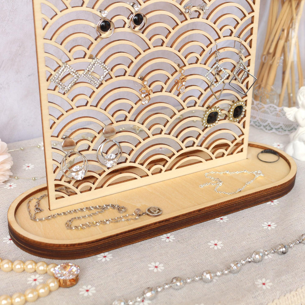 Wood Jewelry Organizer Personalized Earring Stand Jewelry Organization Jewelry Holder Birthday Gifts for Her Mothers Day Gifts