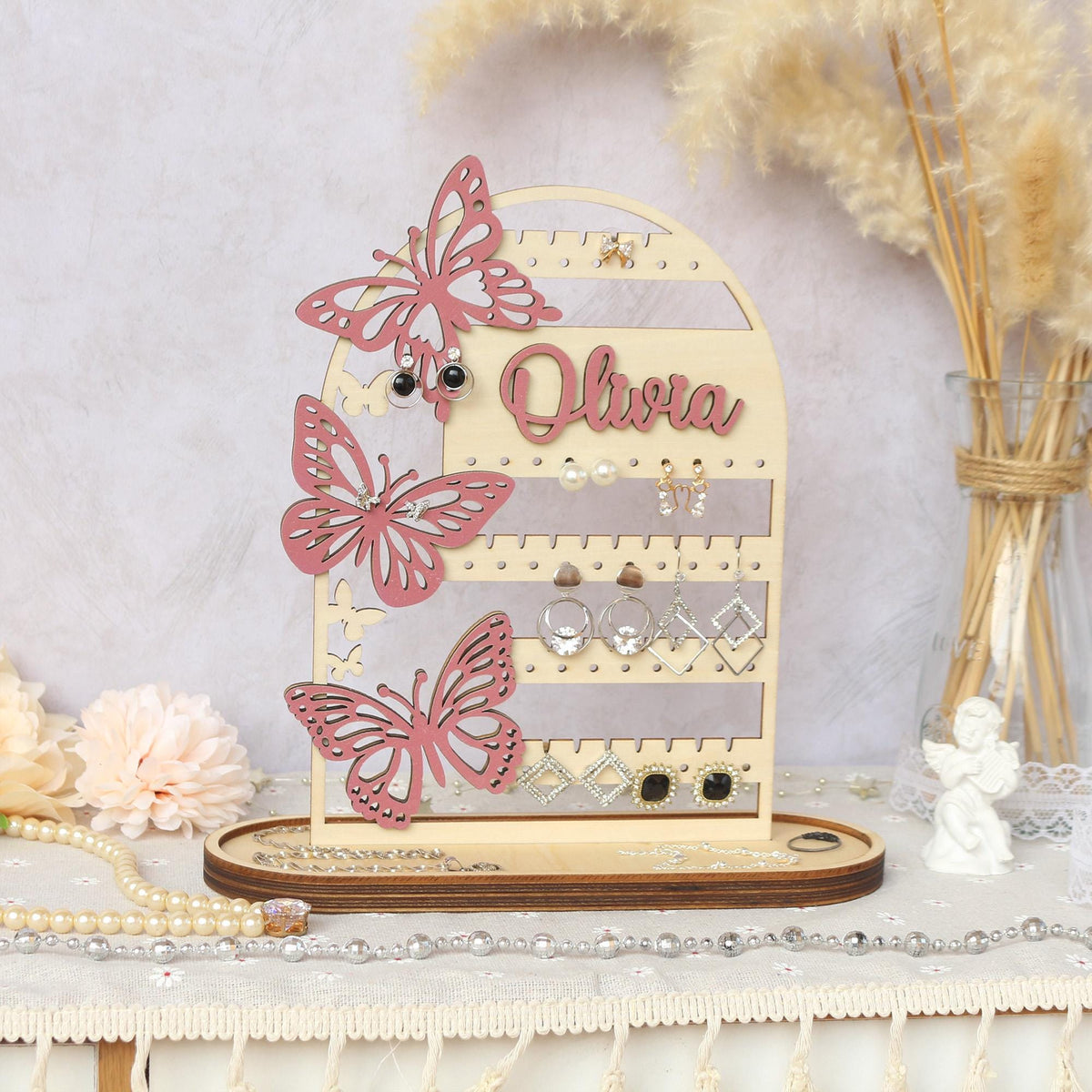 Personalized Wood Jewelry Organizer, Earring Holder, Wooden Jewelry Storage, Jewelry Stand, Birthday Gift for Her, Mothers Day Gifts