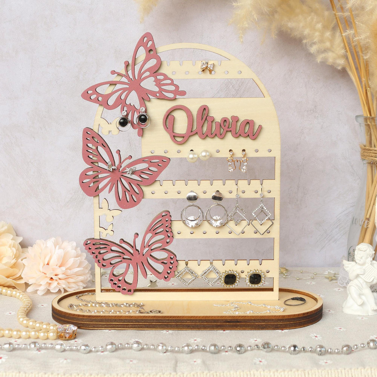 Personalized Wood Jewelry Organizer, Earring Holder, Wooden Jewelry Storage, Jewelry Stand, Birthday Gift for Her, Mothers Day Gifts