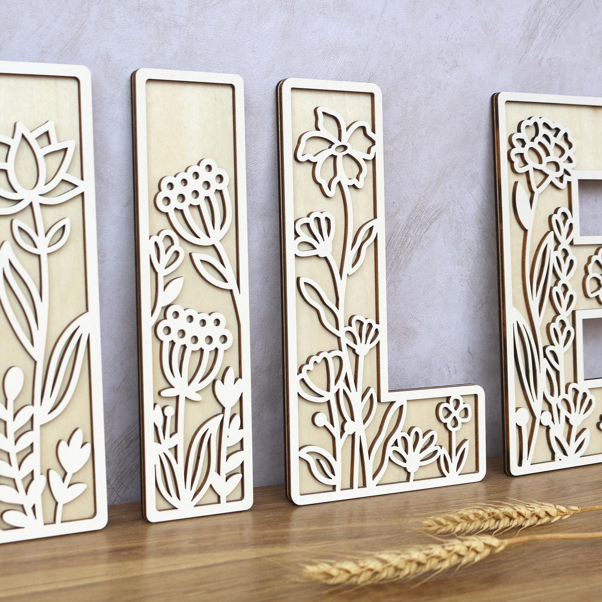 Wildflower Wall Letters Boho Name Sign Layered 3D Letters Floral Wooden Alphabet Letters Girls Room Sign Bedroom Nursery Decor