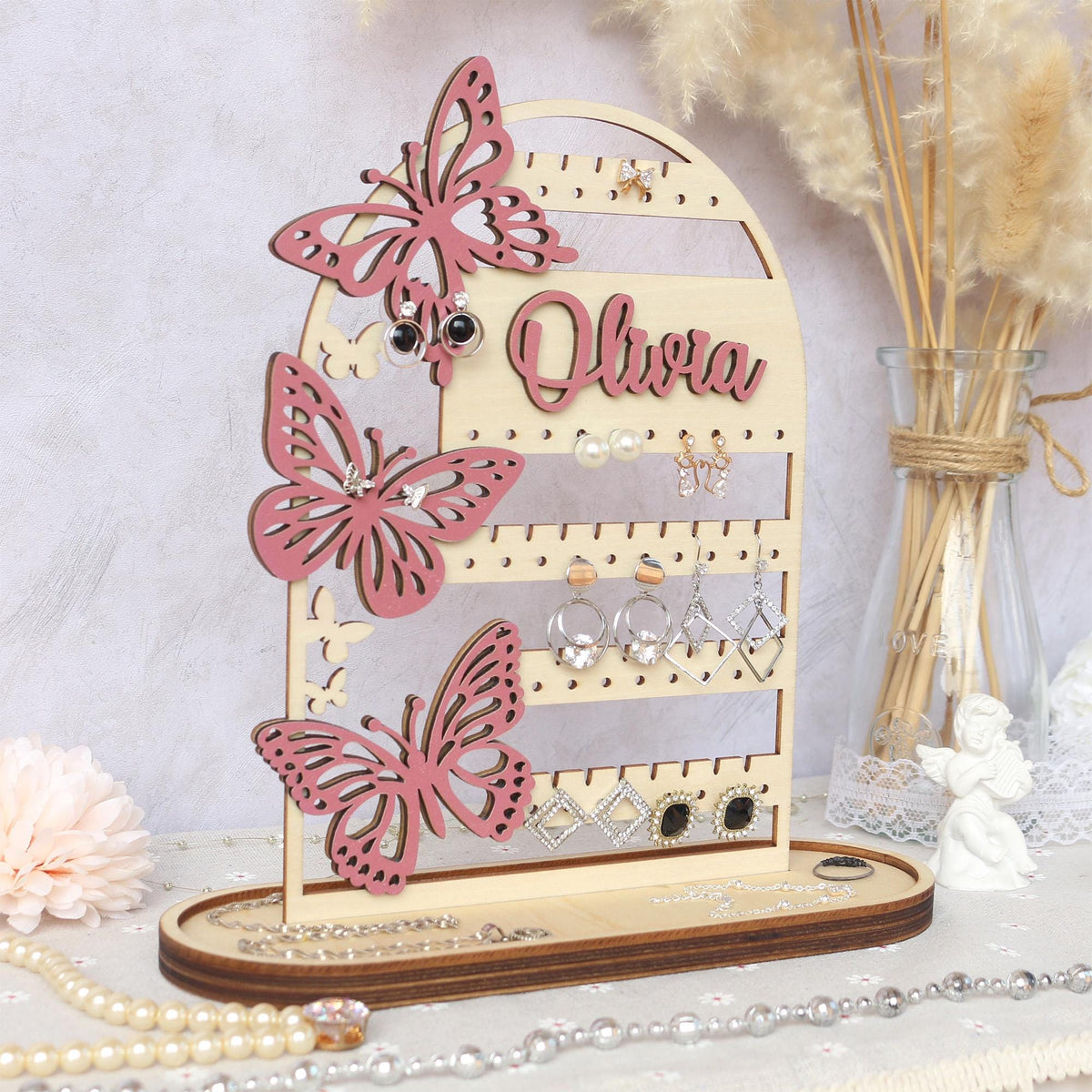 Personalized Wood Jewelry Organizer, Earring Holder, Wooden Jewelry Storage, Jewelry Stand, Birthday Gift for Her, Mothers Day Gifts