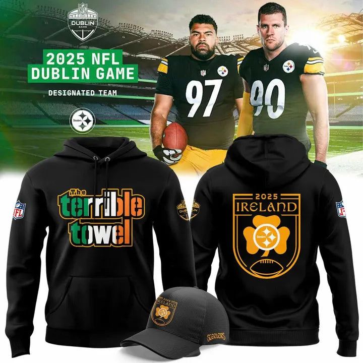Pittsburgh Steelers 2025 Ireland Dublin game "Terrible Towel" Hoodie - Black