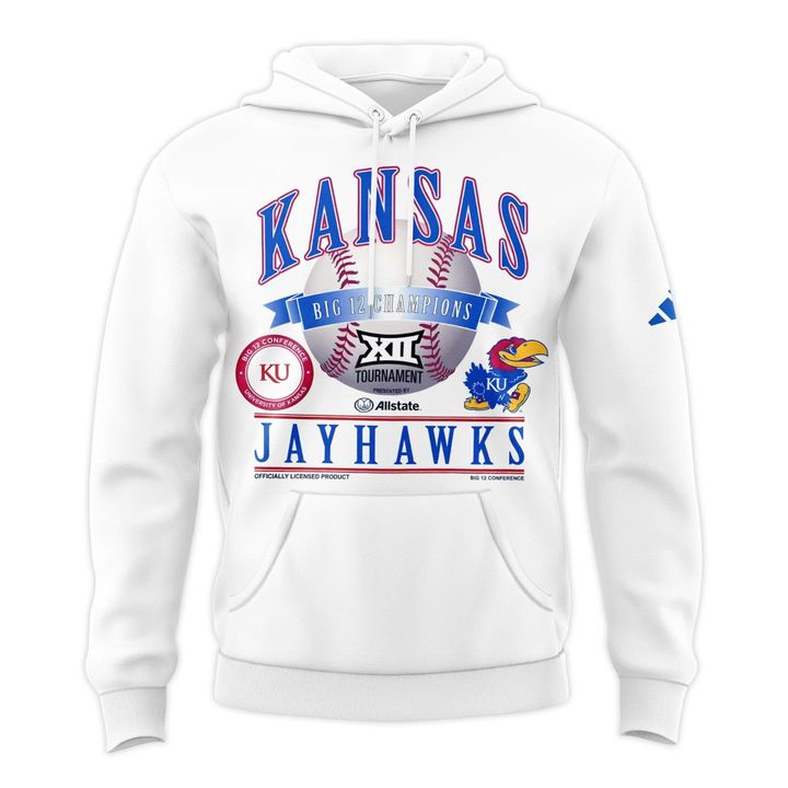 Kansas Jayhawks White 2026 Big 12 Baseball Tournament Champions Locker Room Hoodie V1
