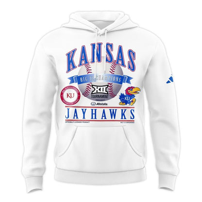 Kansas Jayhawks White 2026 Big 12 Baseball Tournament Champions Locker Room Hoodie V1