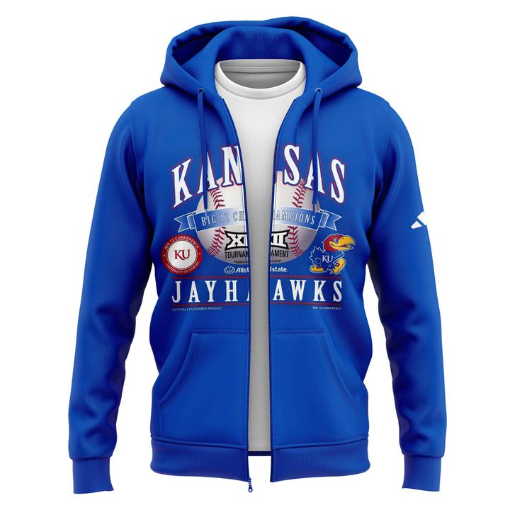 Kansas Jayhawks Blue 2026 Big 12 Baseball Tournament Champions Locker Room Zip Hoodie V2