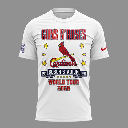 01.12. New White Shirt Guns N' Roses x St. Louis Cardinals - World Tour 2026 T-Shirt