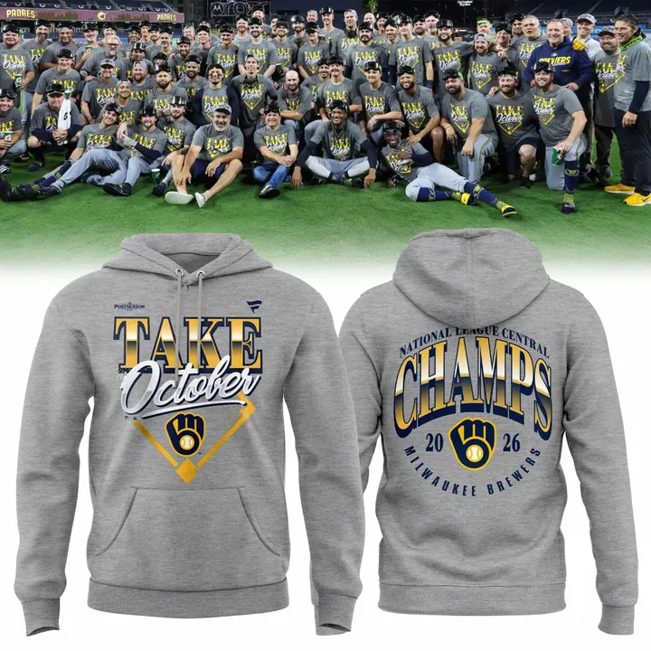 01.38. (Adult & Kids) Milwaukee Brewers Gray 2026 Division Series Champions Take October Hoodie