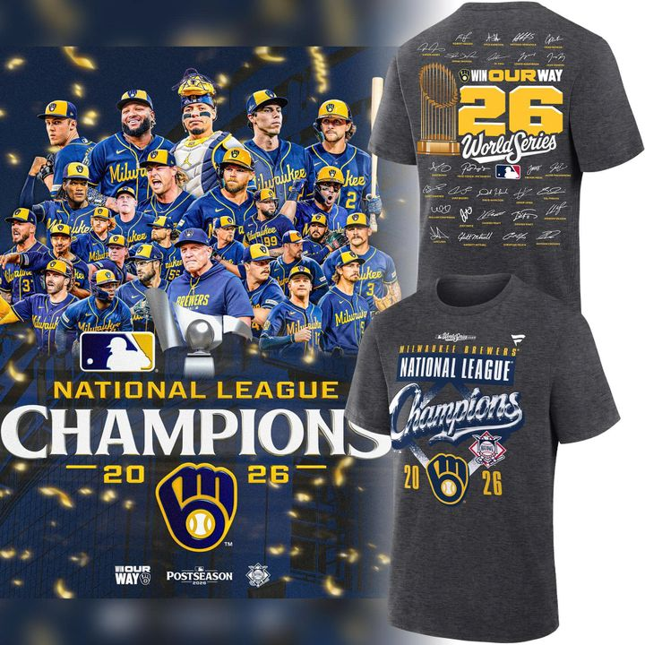 05.Milwaukee Brewers Fanatics 2026 National League Champions T-Shirt - Heather Charcoal