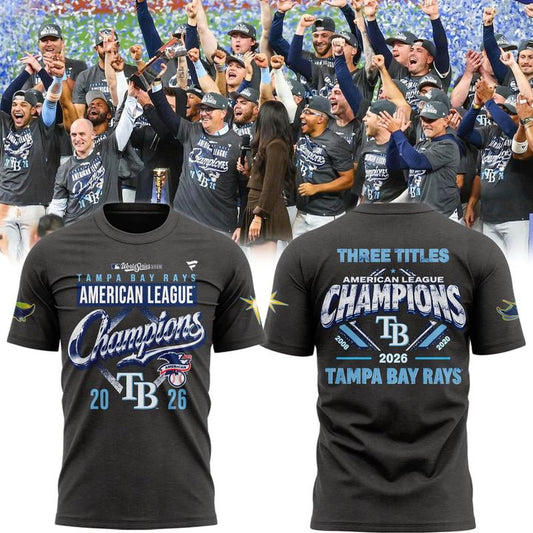 Tampa Bay Rays 2026 American League Champions T-Shirt - Three Titles Locker Room Tee