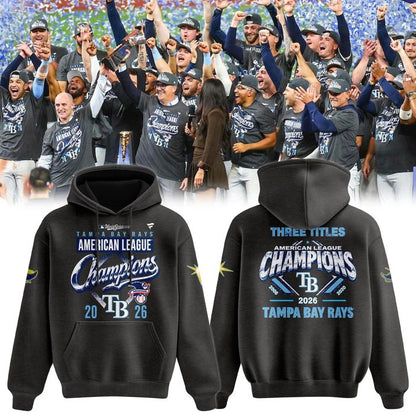 Tampa Bay Rays 2026 American League Champions Hoodie - Three Titles Pullover