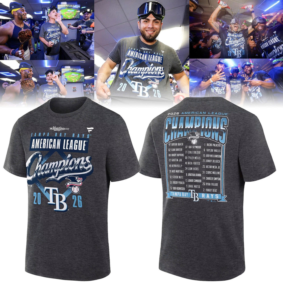 Tampa Bay Rays 2026 American League Champions T-Shirt - Three Titles Locker Room Tee