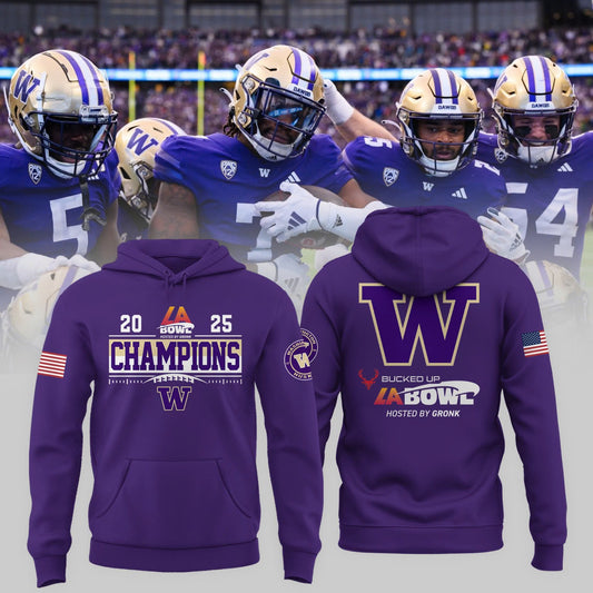 Washington Huskies Football 2025  BUCKED UP LA BOWL HOSTED BY GRONK Champions  Hoodie